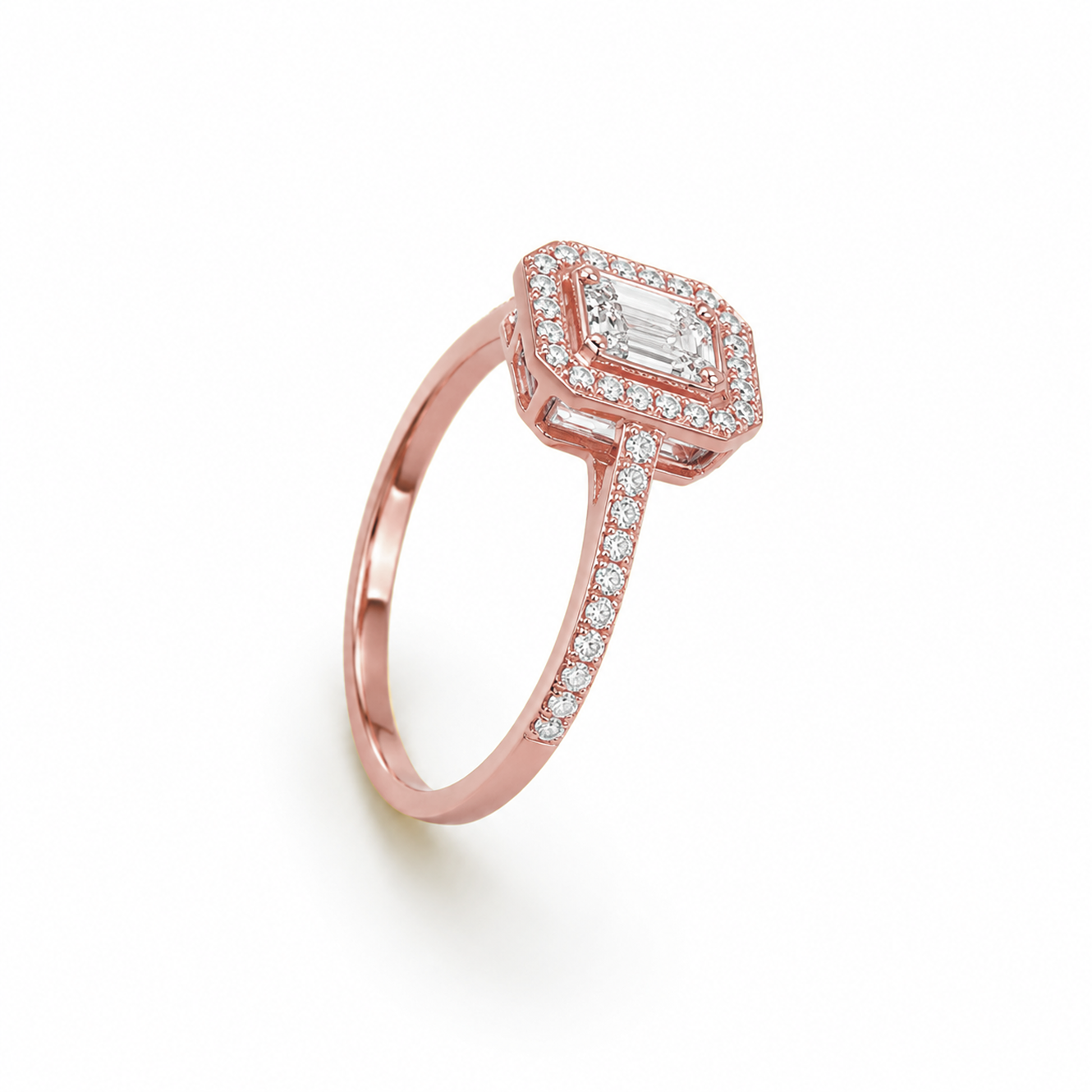 Baguette Cut Engagement Ring in 18K Gold, Lab-Grown Diamond