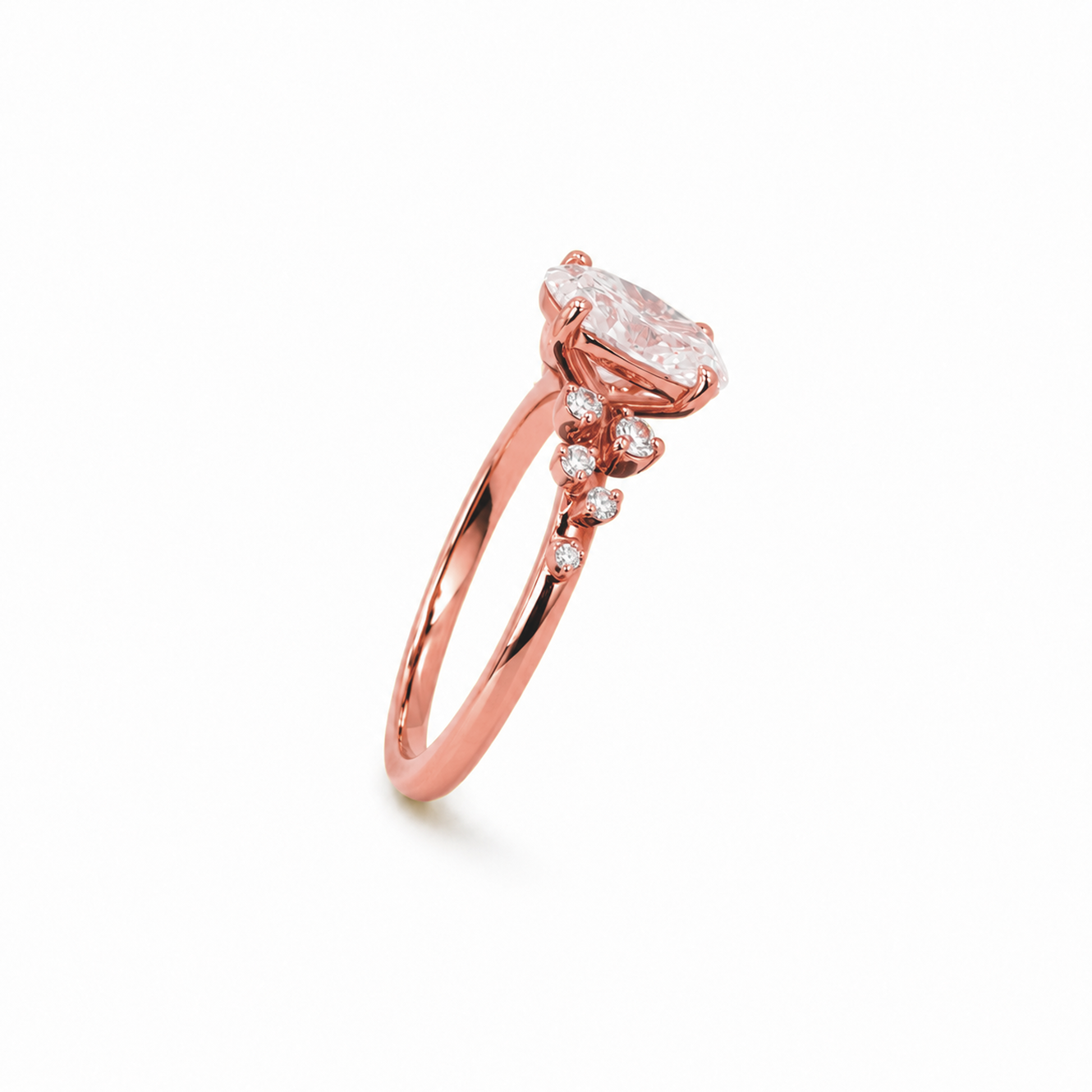 Oval Cut Engagement Ring with Round Side Stones in 18K Gold, Lab-Grown Diamond