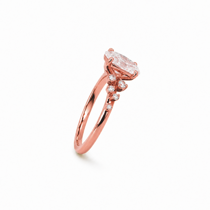 Oval Cut Engagement Ring with Round Side Stones in 18K Gold, Lab-Grown Diamond
