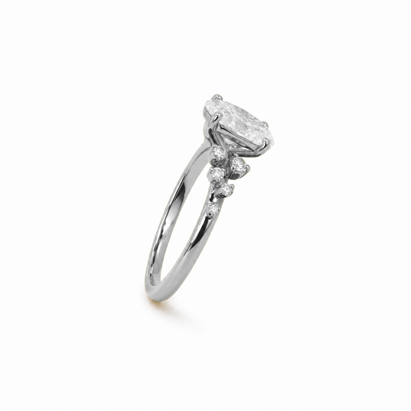 Oval Cut Engagement Ring with Round Side Stones in 18K Gold, Lab-Grown Diamond