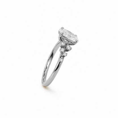 Oval Cut Engagement Ring with Round Side Stones in 18K Gold, Lab-Grown Diamond