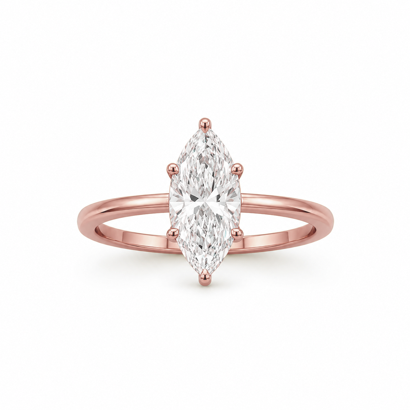 Marquise Cut Engagement Ring in 18K Gold, Lab-Grown Diamond