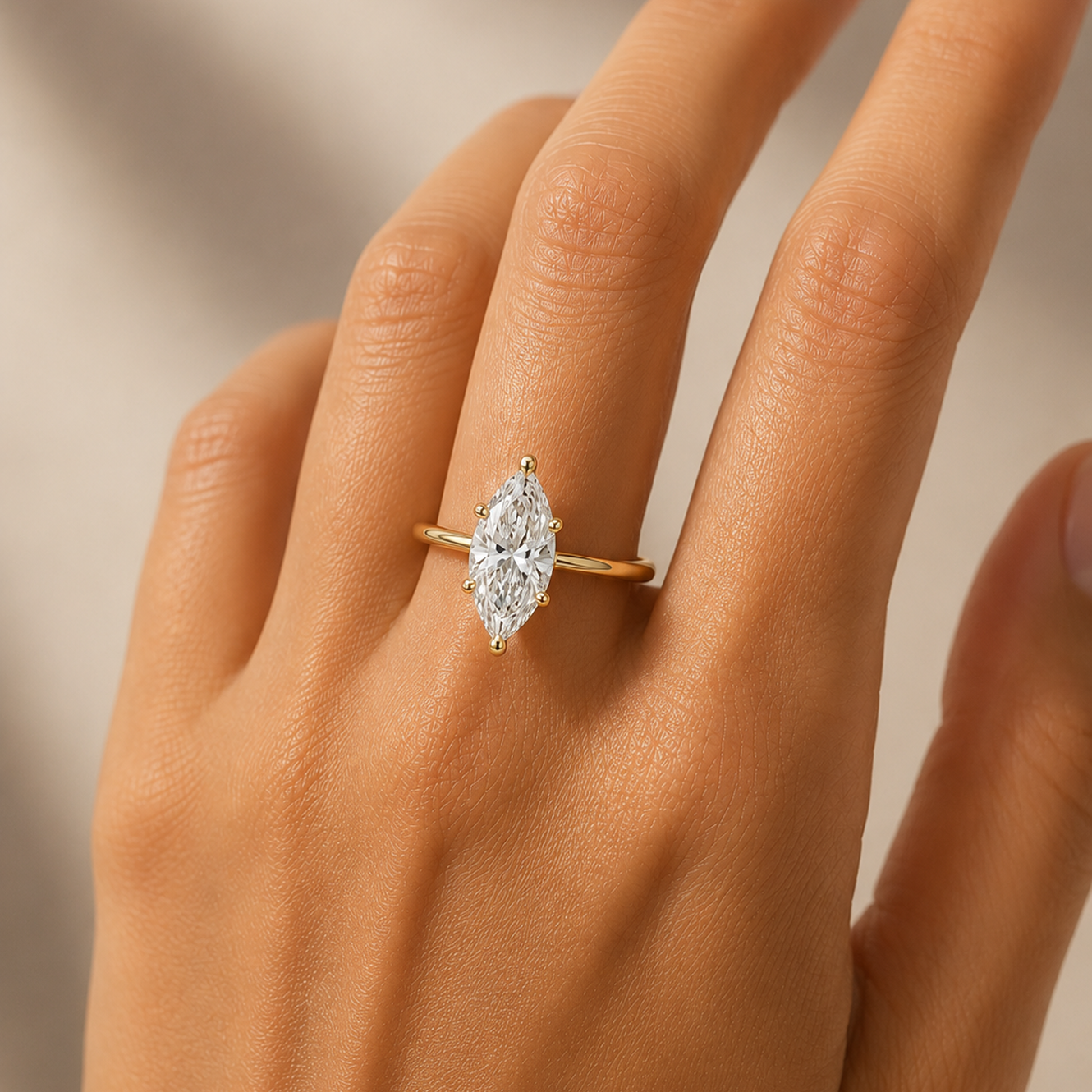 Marquise Cut Engagement Ring in 18K Gold, Lab-Grown Diamond