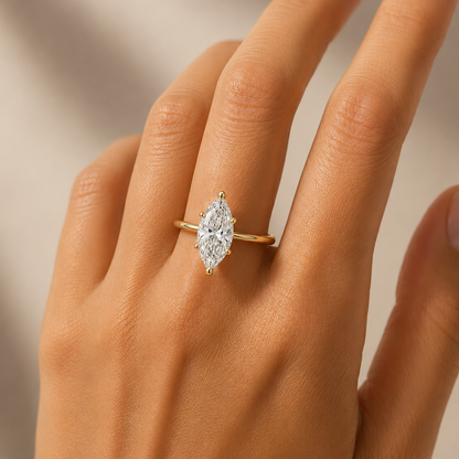 Marquise Cut Engagement Ring in 18K Gold, Lab-Grown Diamond