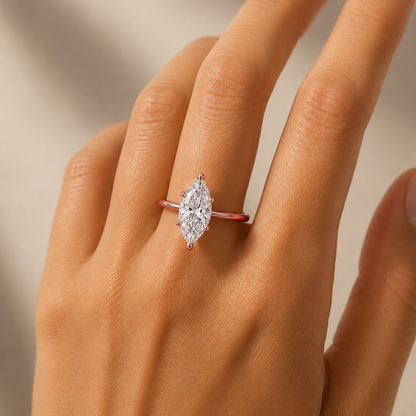 Marquise Cut Engagement Ring in 18K Gold, Lab-Grown Diamond