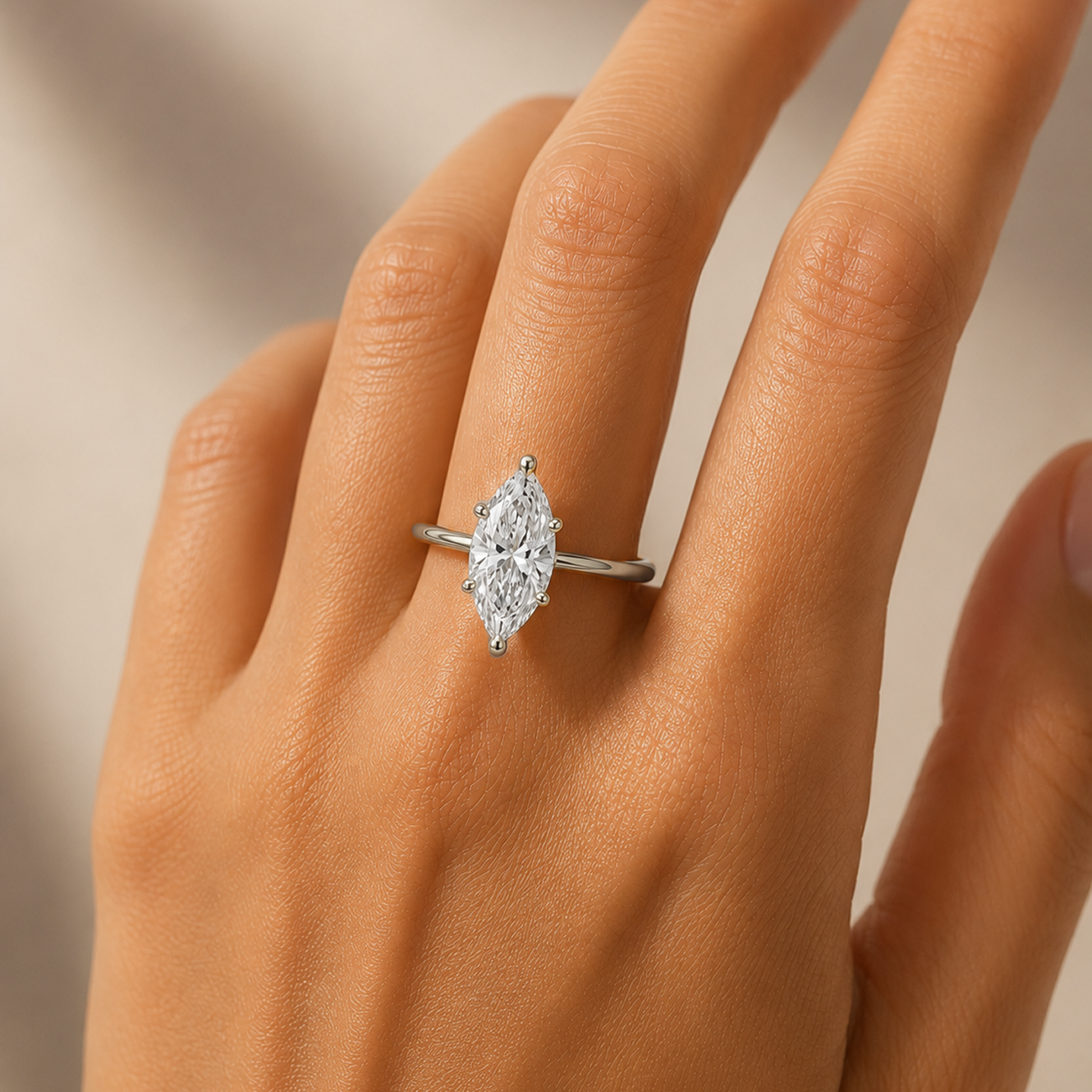 Marquise Cut Engagement Ring in 18K Gold, Lab-Grown Diamond