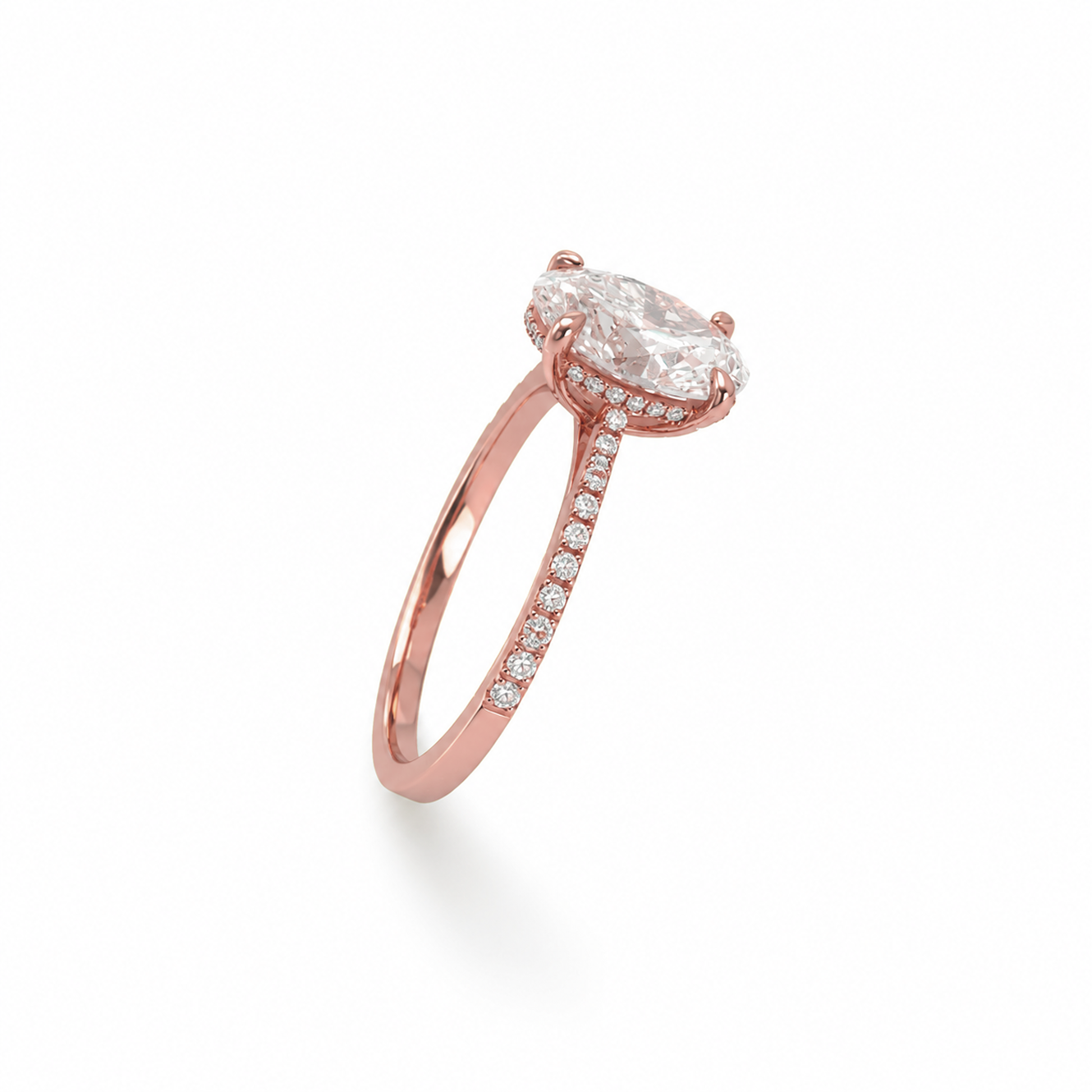 Oval Cut Hidden Halo Engagement Ring in 18K Gold, Lab-Grown Diamond