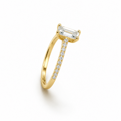 Emerald Cut Prong-Set Engagement Ring in 18K Gold, Lab-Grown Diamond