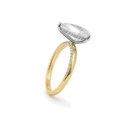 Hidden Halo Pear Cut Engagement Ring with Pavé Diamond Band in 18K Gold, Lab-Grown Diamond