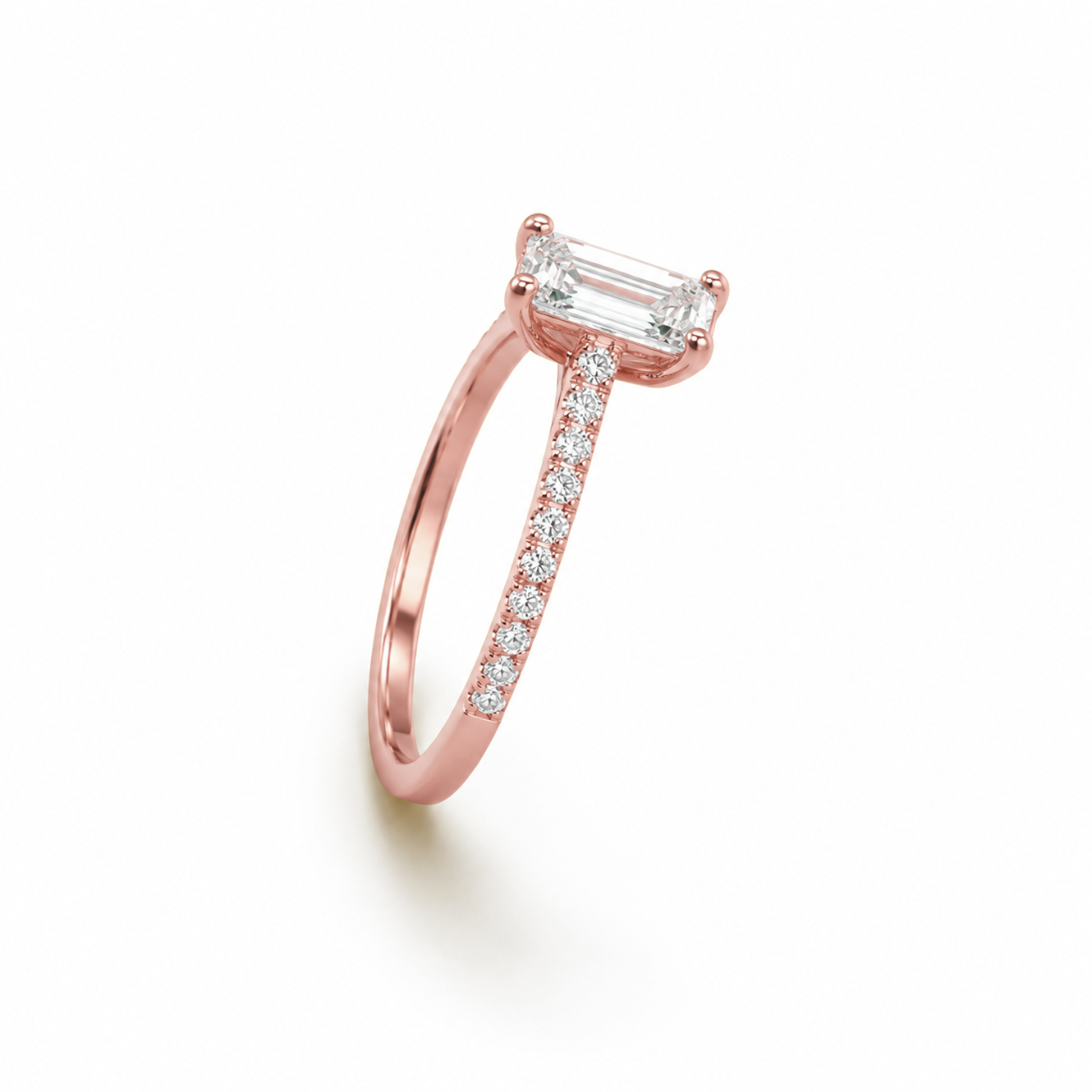 Emerald Cut Prong-Set Engagement Ring in 18K Gold, Lab-Grown Diamond