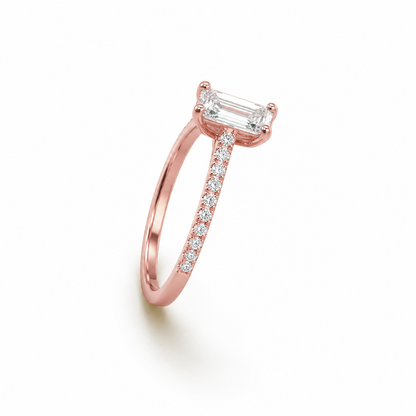 Emerald Cut Prong-Set Engagement Ring in 18K Gold, Lab-Grown Diamond