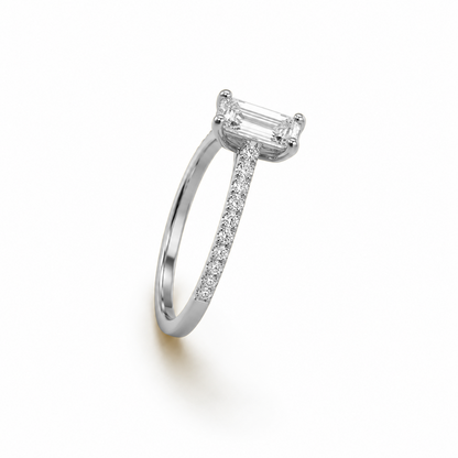 Emerald Cut Prong-Set Engagement Ring in 18K Gold, Lab-Grown Diamond