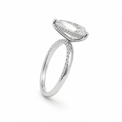 Hidden Halo Pear Cut Engagement Ring with Pavé Diamond Band in 18K Gold, Lab-Grown Diamond