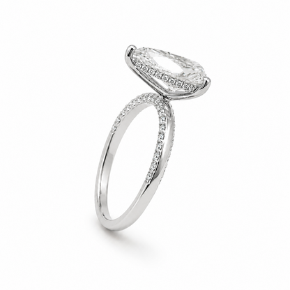 Hidden Halo Pear Cut Engagement Ring with Pavé Diamond Band in 18K Gold, Lab-Grown Diamond