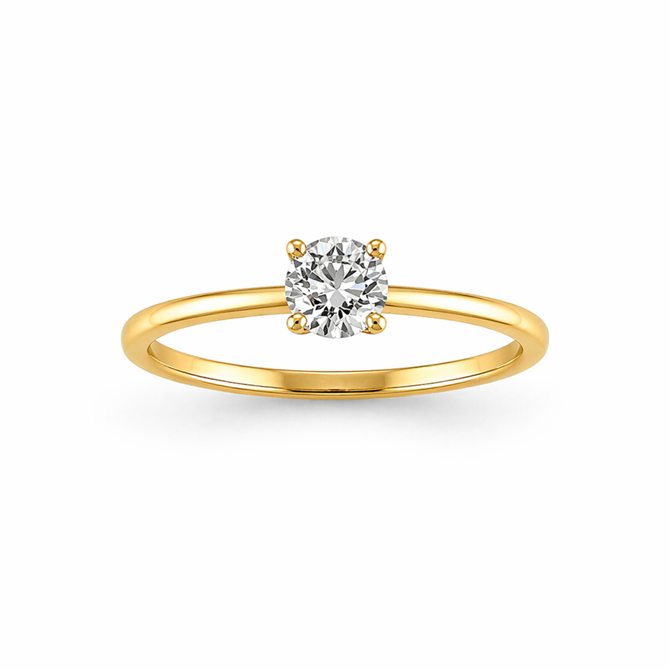 Round Cut Prong-Set Engagement Ring in 18K Gold, Lab-Grown Diamond