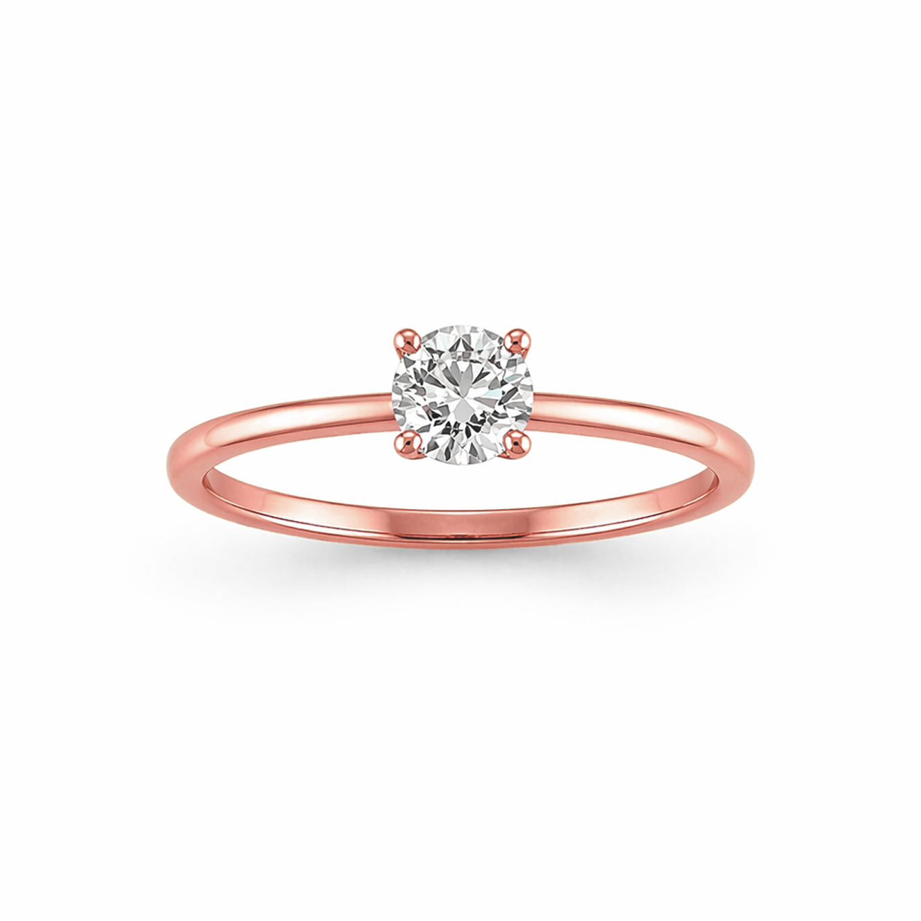 Round Cut Prong-Set Engagement Ring in 18K Gold, Lab-Grown Diamond