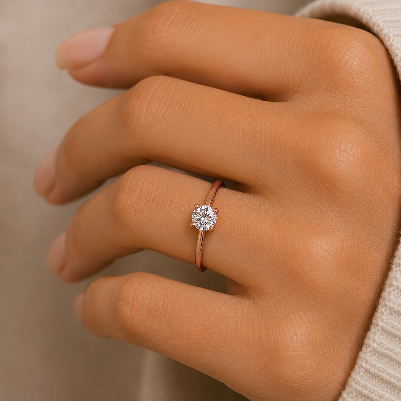 Round Cut Two-Stone Solitaire Ring in 18K Gold, Lab-Grown Diamond