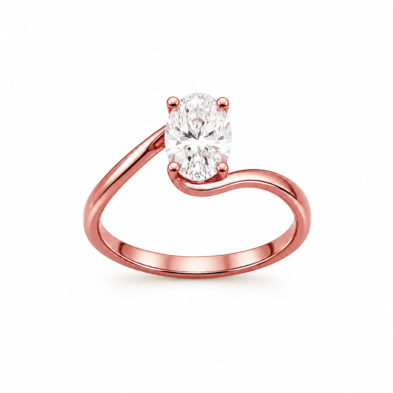 Oval Twist Solitaire Engagement Ring in 18K Gold, Lab-Grown Diamond