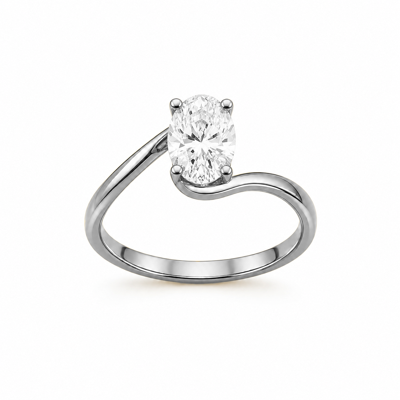 Oval Twist Solitaire Engagement Ring in 18K Gold, Lab-Grown Diamond