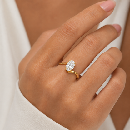 Oval Twist Solitaire Engagement Ring in 18K Gold, Lab-Grown Diamond