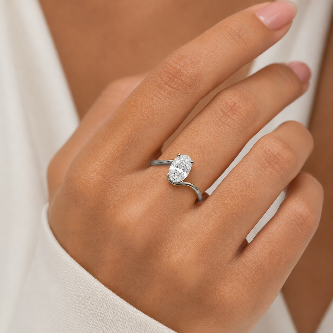 Oval Twist Solitaire Engagement Ring in 18K Gold, Lab-Grown Diamond