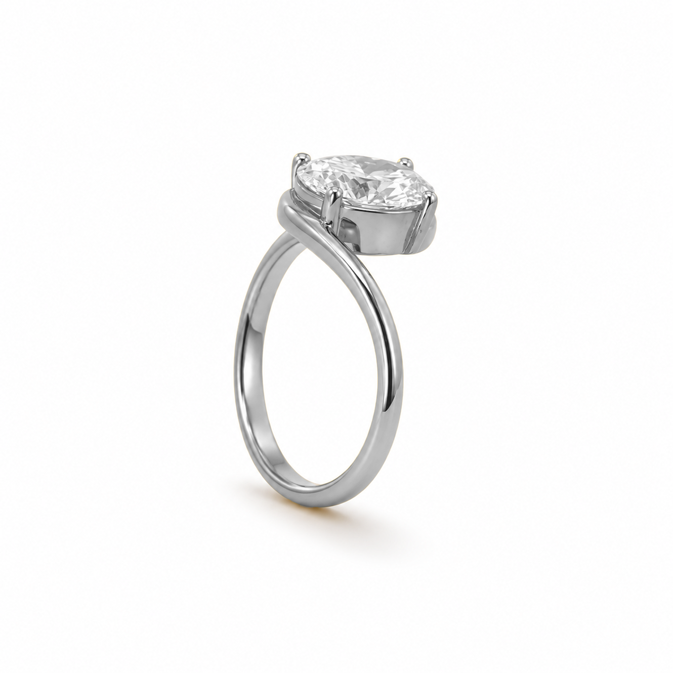 Oval Twist Solitaire Engagement Ring in 18K Gold, Lab-Grown Diamond