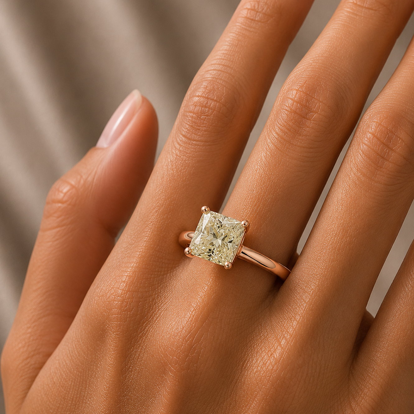 Princess Cut Engagement Ring in 18K Gold, Lab-Grown Diamond