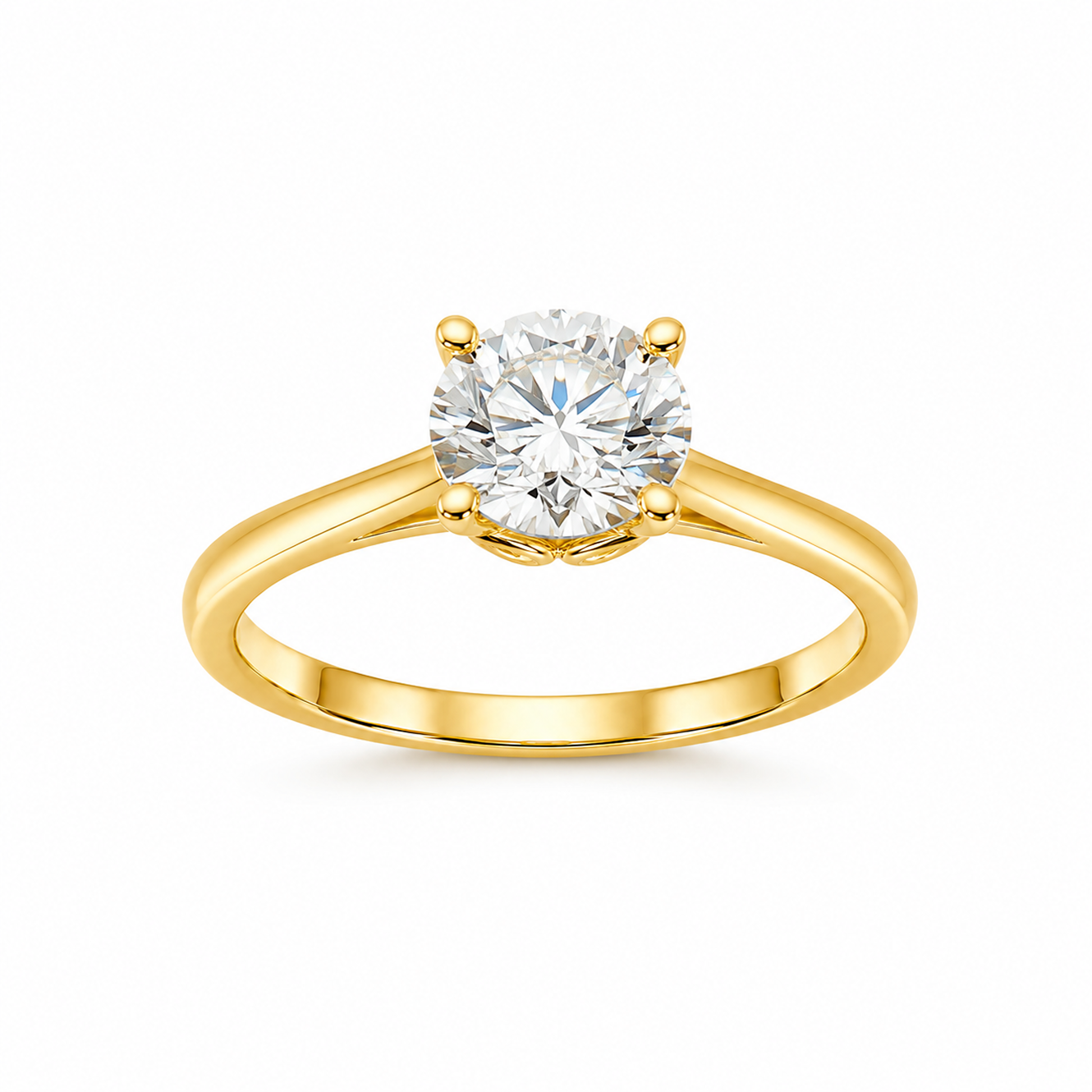 Four-Prong Round Cut Solitaire Engagement Ring in 18K Gold, Lab-Grown Diamond