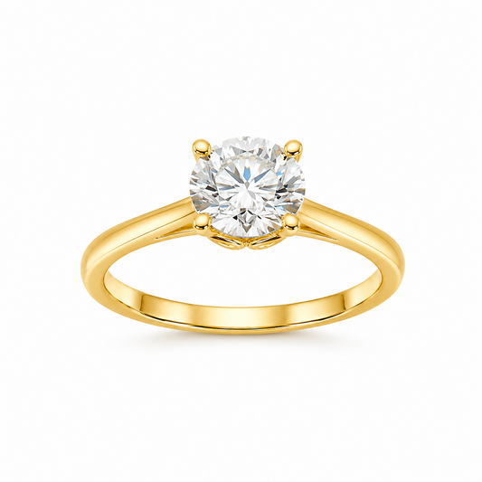 Four-Prong Round Cut Solitaire Engagement Ring in 18K Gold, Lab-Grown Diamond