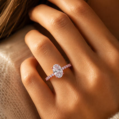 Oval Cut Prong-Set Engagement Ring in 18K Gold, Lab-Grown Diamond