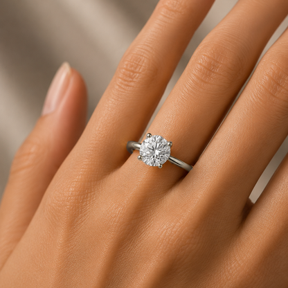 Four-Prong Round Cut Solitaire Engagement Ring in 18K Gold, Lab-Grown Diamond