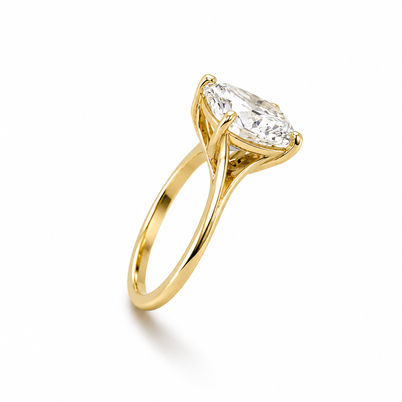 Four-Prong Round Cut Solitaire Engagement Ring in 18K Gold, Lab-Grown Diamond