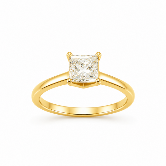 Princess Cut Solitaire Engagement Ring in 18K Gold, Lab-Grown Diamond