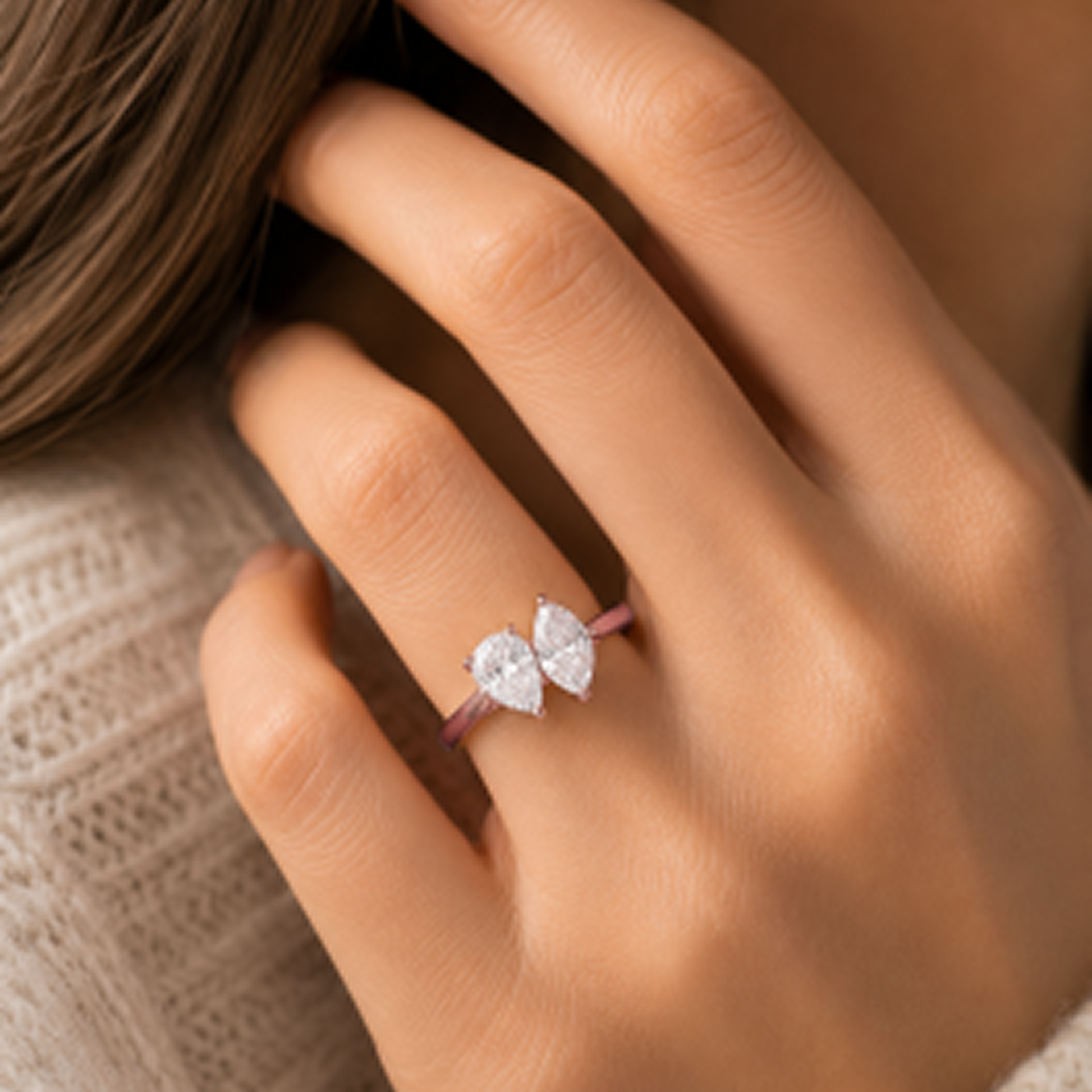 Pear & Marquise Cut Two-Stone Engagement Ring in 18K Gold, Lab-Grown Diamond