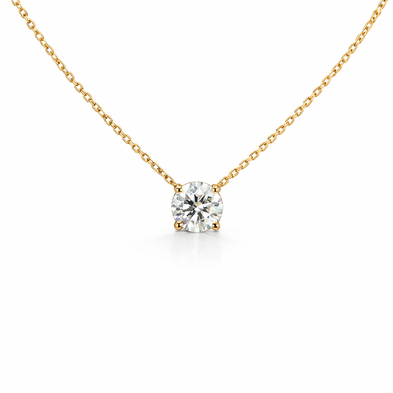 Round Brilliant Cut Solitaire Pendant Necklace in 18K Gold, Lab-Grown Diamond